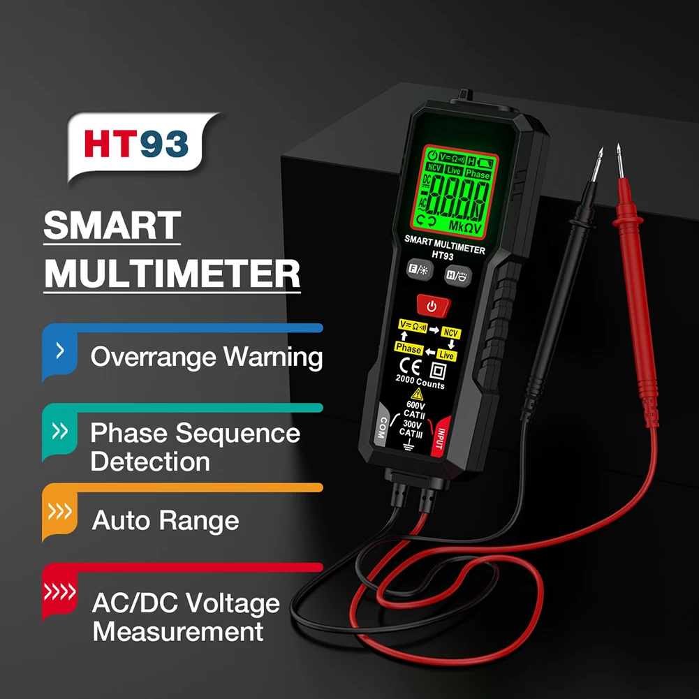 

HABOTEST HT93 Digital Multimeter Voltage Tester 2000 Count AC/DC Voltmeter True RMS NCV Phase Test Auto-range Multimeter