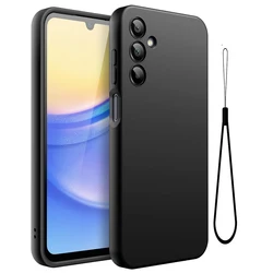 Black Silicone Lanyard Cord Case For Samsung Galaxy A55 A35 A15 A54 A24 4G A14 A53 A33 A23 5G A52s A42 A32 A71 A51 A21s A50 A30