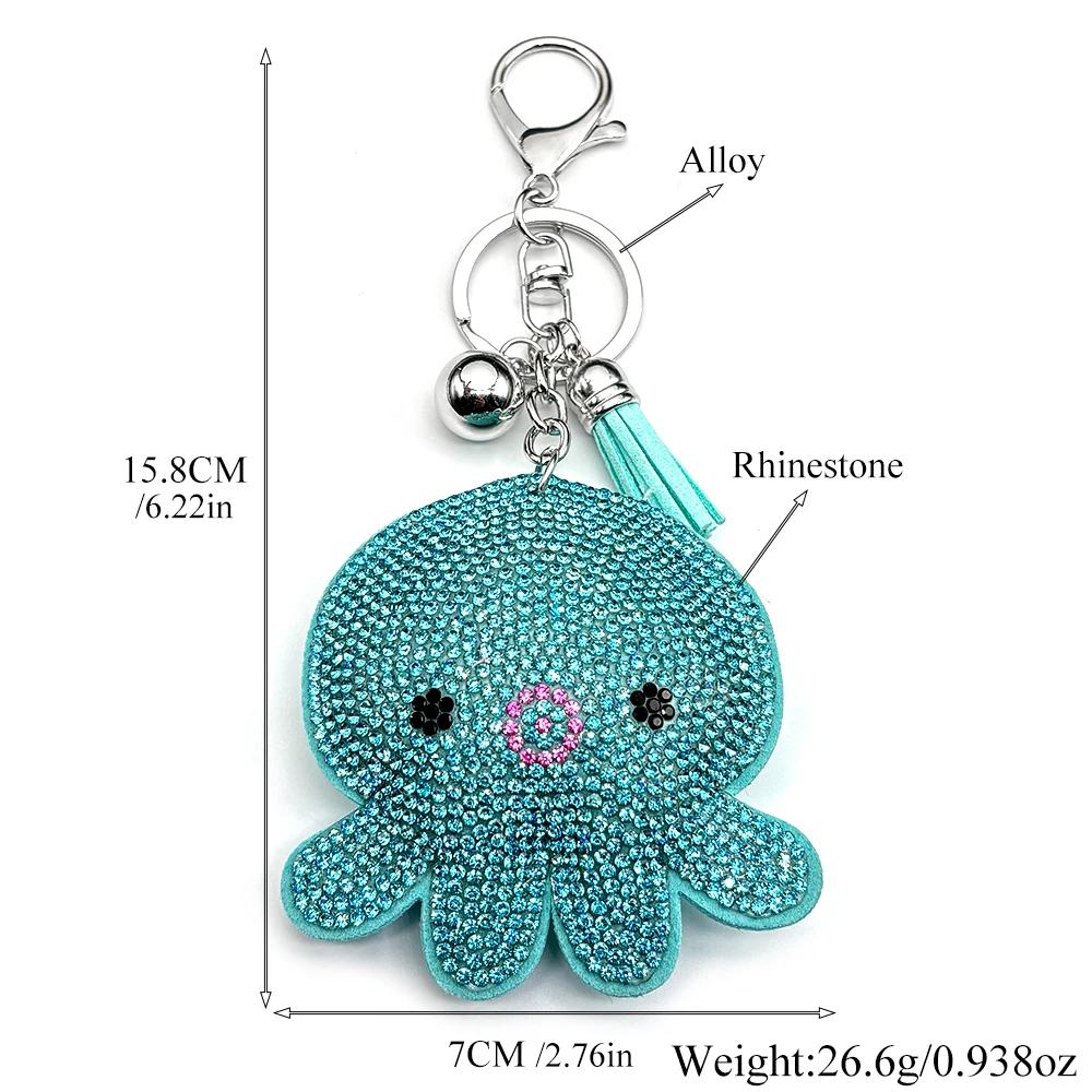 Niedlicher Oktopus-Schlüsselanhänger für Frauen und Mädchen, glitzernder Quasten-Taschenanhänger, glitzernder Kristall-Schlüsselring, schönes Accessoire im Ozean-Stil, Schmuckgeschenk – Detail 3