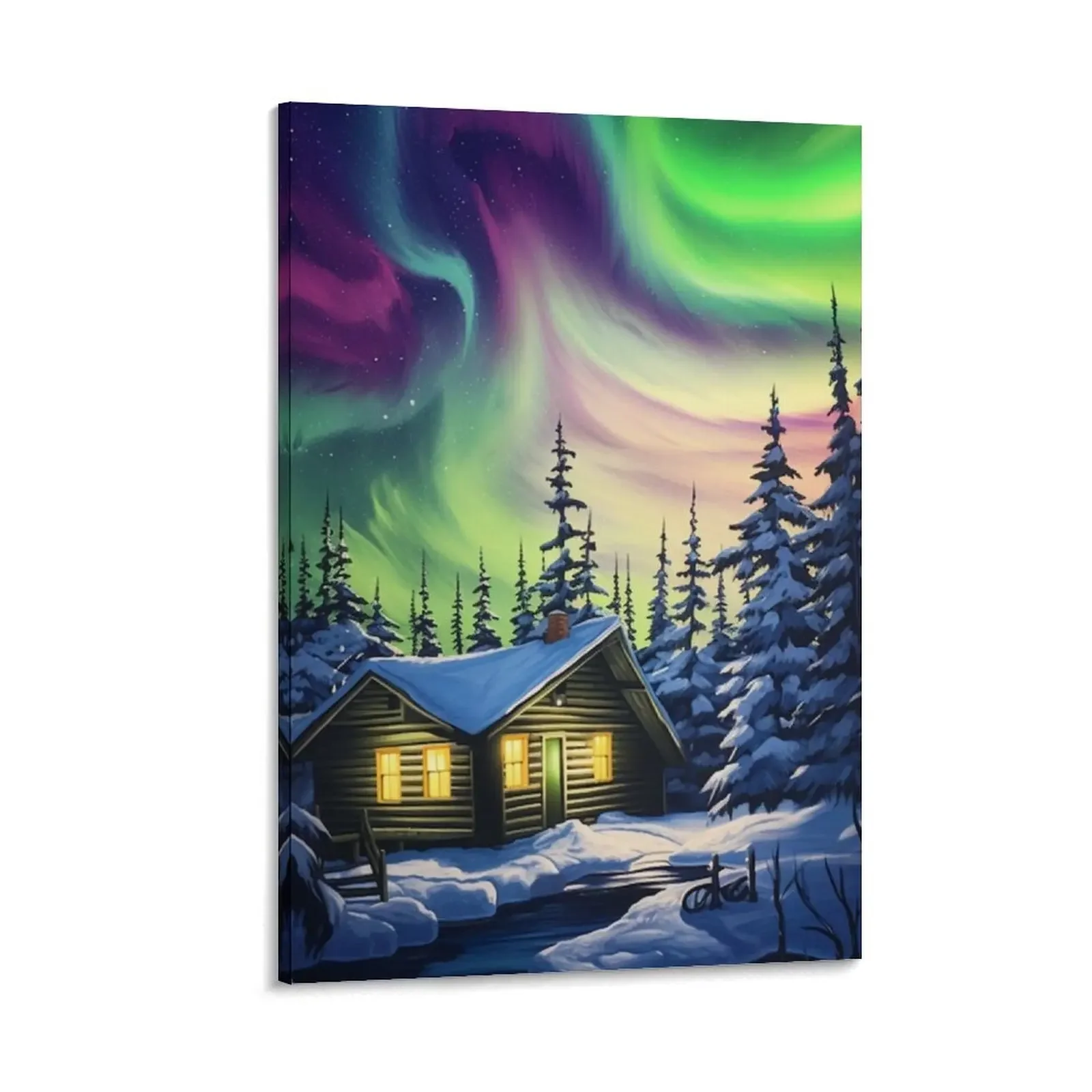 

Winter Cabin Under Northern Lights Style 3 Canvas Painting Decoration for home house decorations aesthetic room