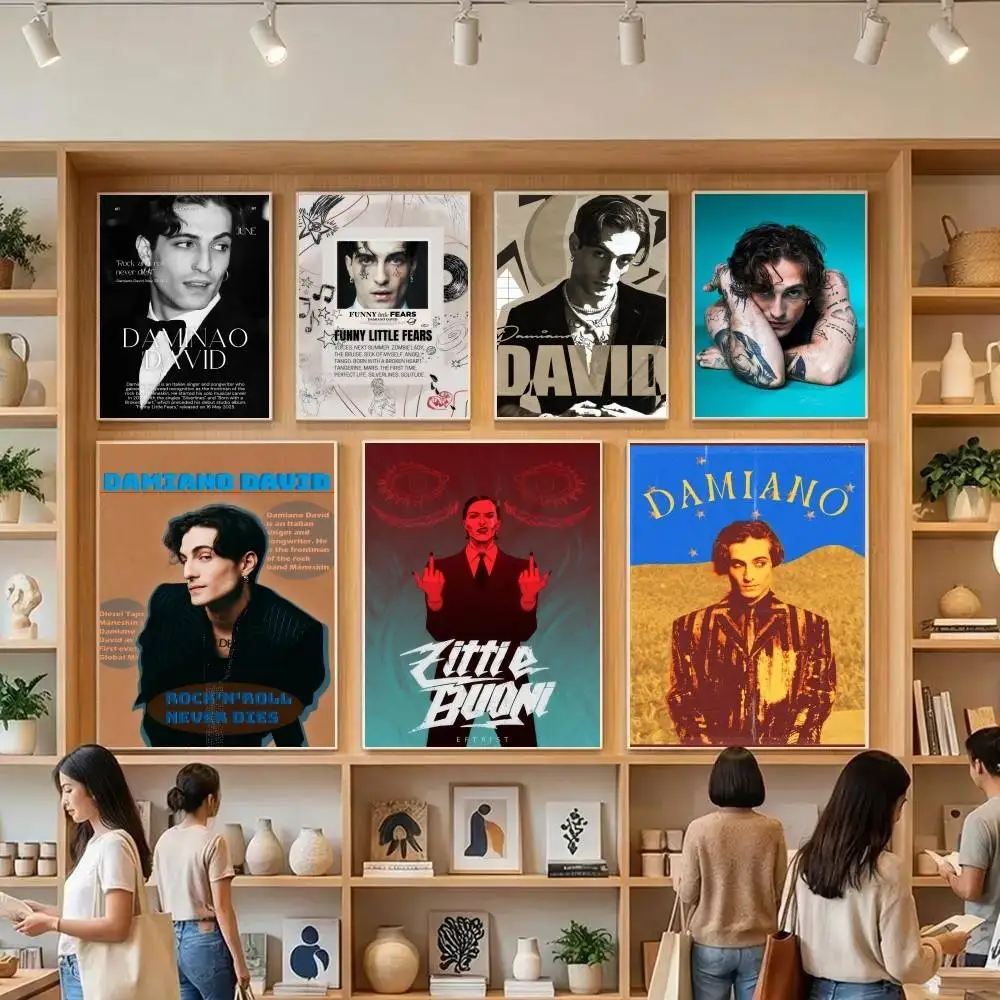 Rock Singer D-Damiano David   Self-adhesive Art Poster Decoracion Painting Wall Art White Kraft Paper Home Decor