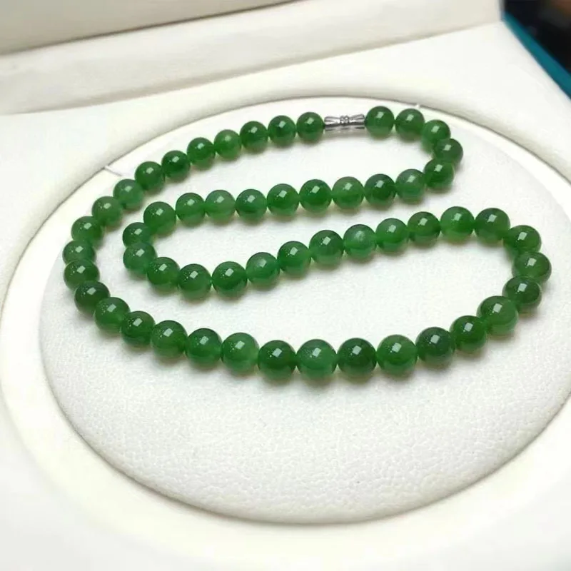 

Ran Hetian jasper bead necklace spinach green Hetian jade jasper necklace fashion women's bead mother chain