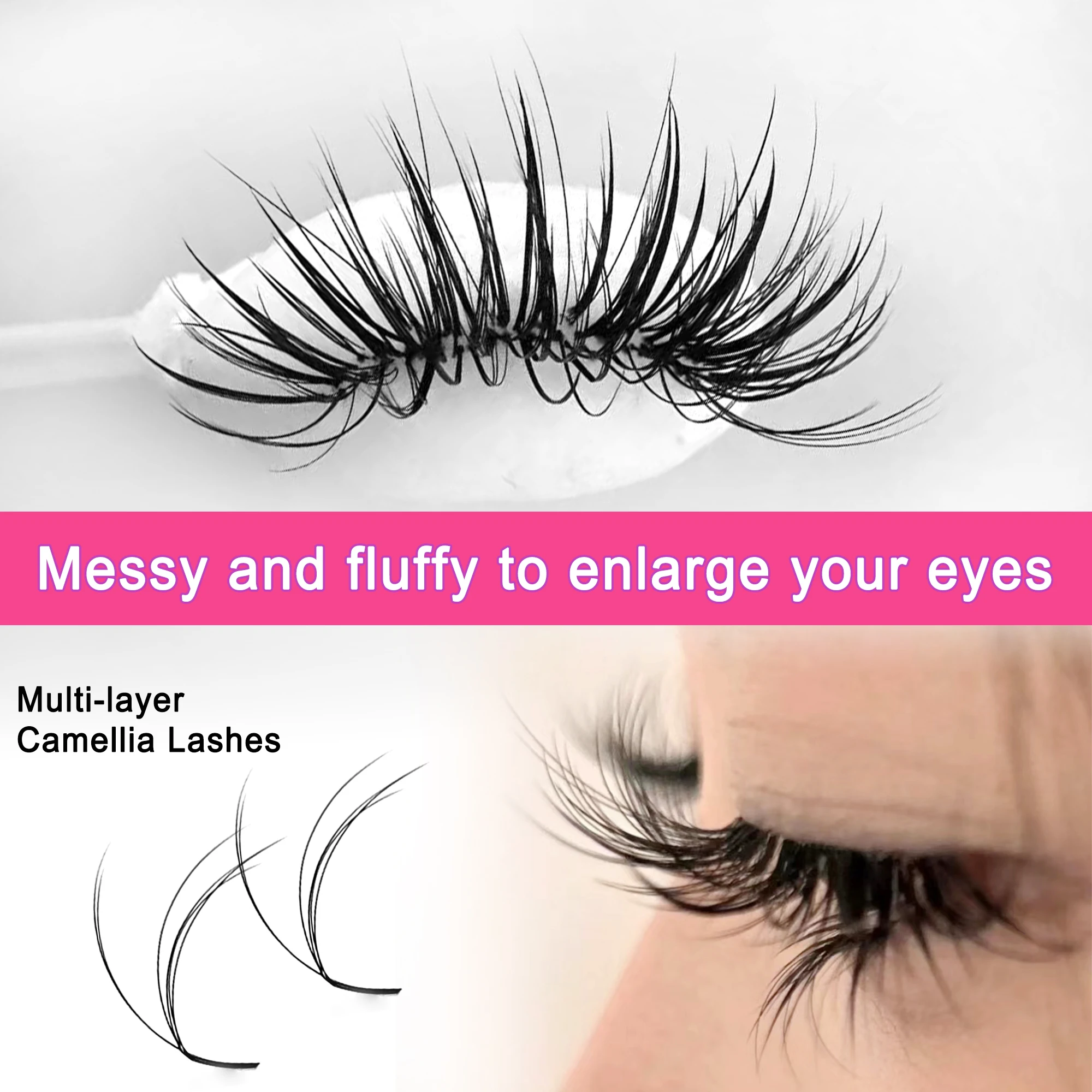 CoMango L+C/D Wielowarstwowe przedłużanie rzęs 3D Camellia Wispy Fluffy Volume Lashes Miękkie, naturalne, gotowe wachlarze — zdjęcie 6