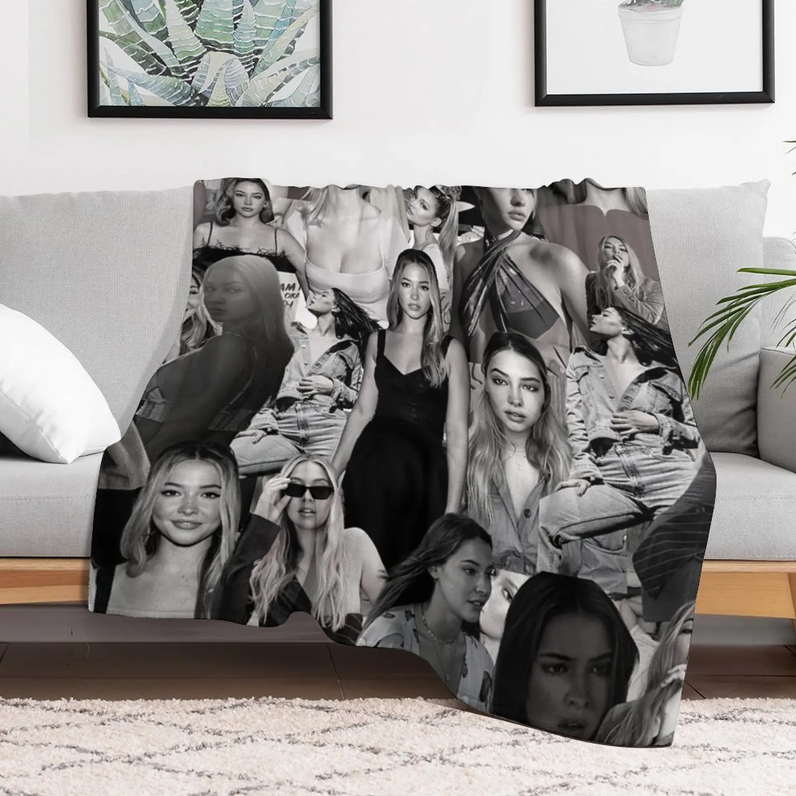 Madelyn Cline Super Fine Black and White Aesthetic Collage - 2 Throw Blanket Personalized Gift Luxury St Blankets