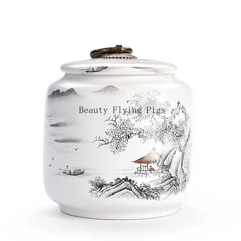 

1pc Household Sealed Tea Box Ceramic Tea Jar Seasoning Storage Tank Covered Storage Tank Desktop Decoration Sealed Container
