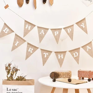 Serapilheira Banner für alles Gute zum Geburtstag, Vintage Jute, Hessiano, Fotografie -Requisiten, Feier, 13 Flaggen 10 Hauptverkaufsflaggen Jute Dekoration - №2