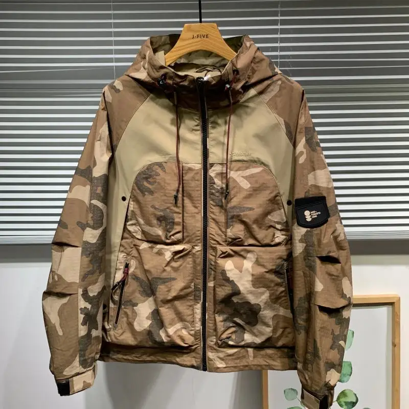 

Casual Camouflage Hooded Jaet Men's Sli Versatile Autumn Faion Workwear Outerwear Youth Trendy Long Sve ort Sle