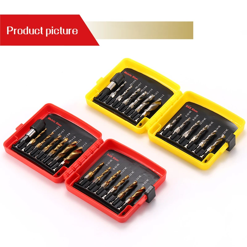 13PCS Titanium Coated SAE and Metric Tap Bits Kit Combination Drill Tap Bit Set with Quick Change Adapter