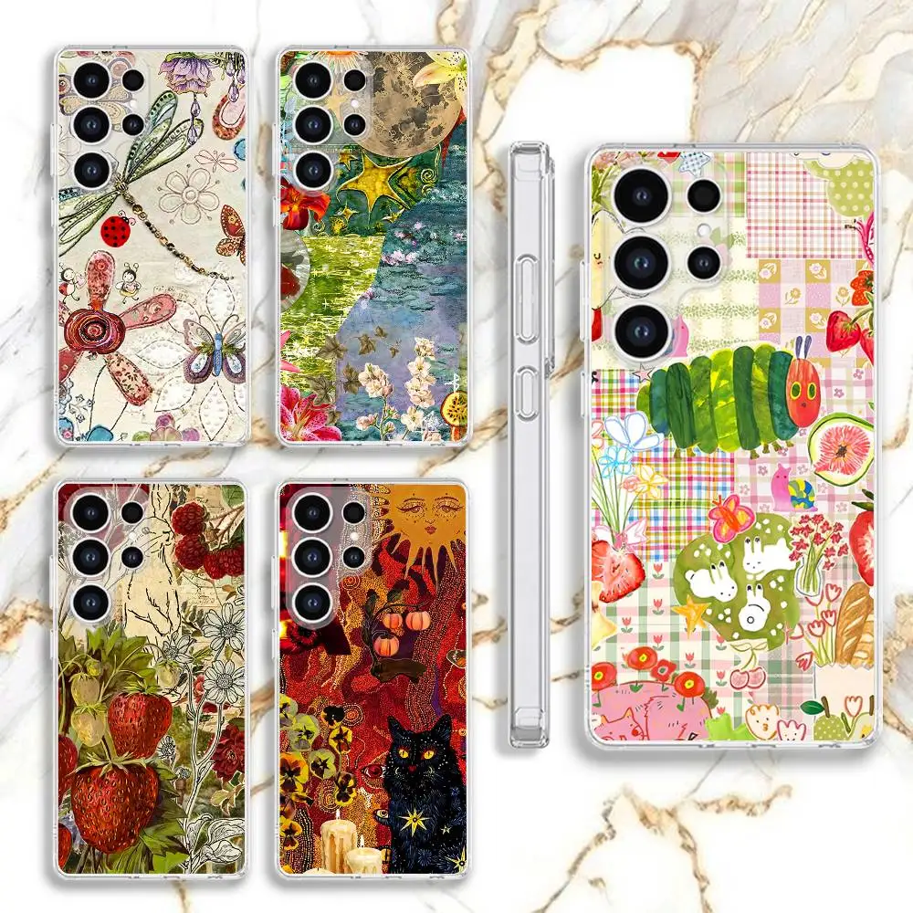 

Aesthetic Collage Painting Art Phone Case For Samsung S30,23,21,22,20, FE lite,S10,9,8,7 PIus Note20ultra Soft Transparent