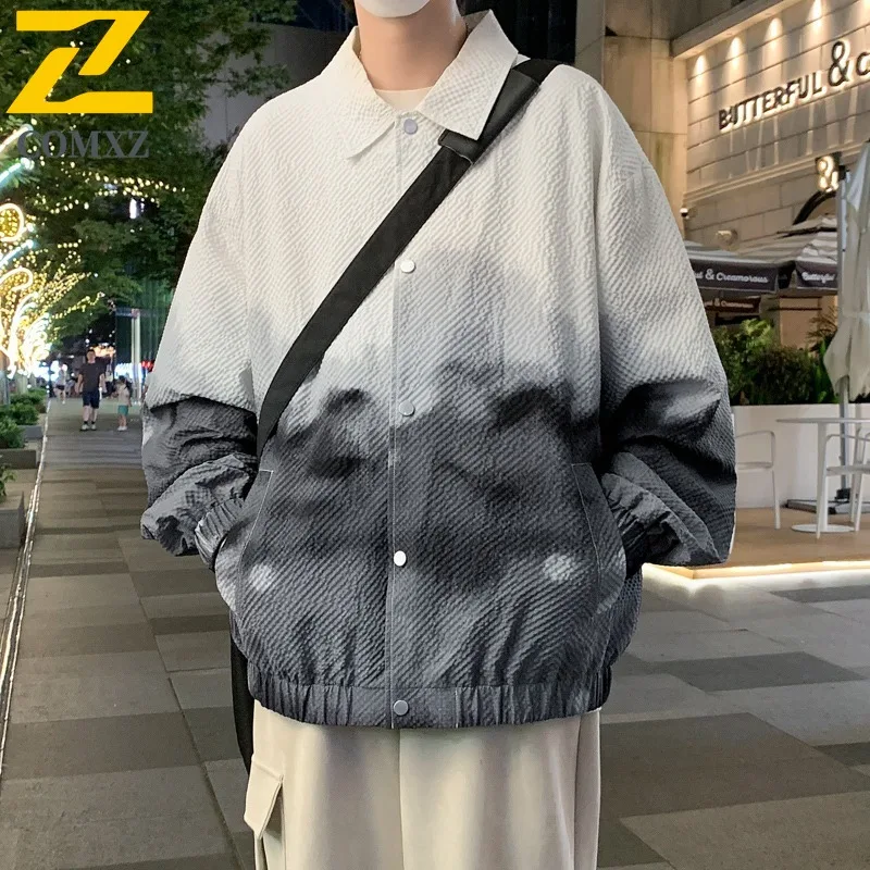 

COMXZ Brand Jacket 2025 Mens Classic Turndown Collar Hiking Travel Lightweight Coat Daily Style Windproof Spring Autumn New Wear
