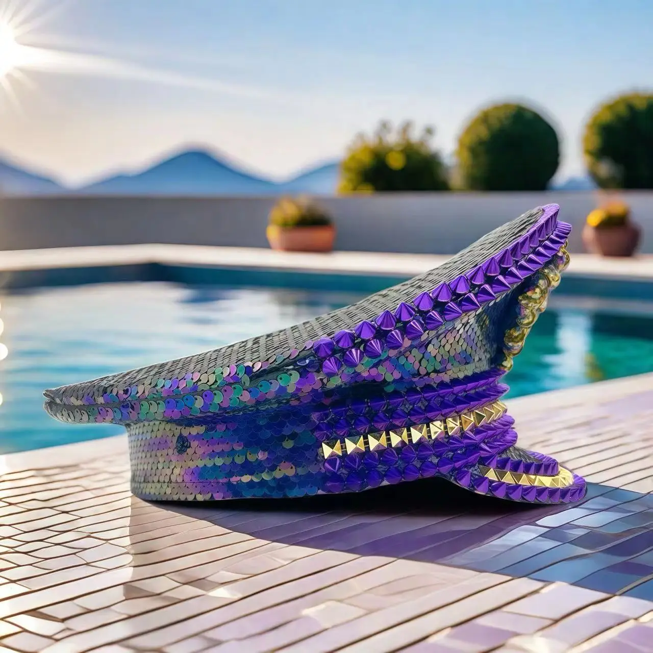 หมวกแฟนซีงานเทศกาลดนตรีหงหลวน หมวกกัปตันประดับเพชรสำหรับงานคาร์นิวัล ผู้หญิง คอสเพลย์ เครื่องประดับสำหรับผู้หญิง