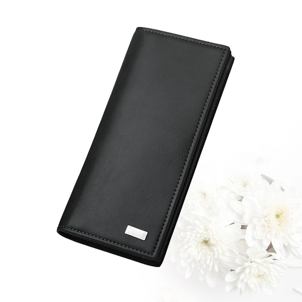 

Men's Black PU Long Wallet Large Capacity Clear Id Window Credit Card Cash Organizer Mens Long