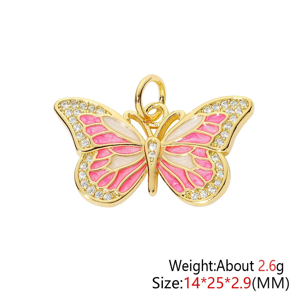 18K Real Gold No-fading Colorful Butterfly Enamel Pendant for Women Charm Luxury Handwork Supplies Zircon Handicraft Making 2023