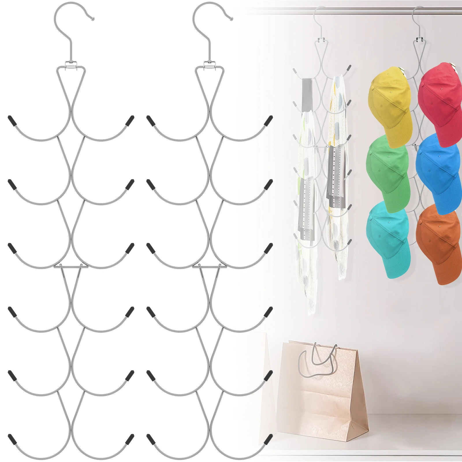 

360° Rotating Storage Hanger Hook Metal Scraf Rack with 12 Hooks Multifunctional Handbag Hook Hanging Belt Holder Home Supplies