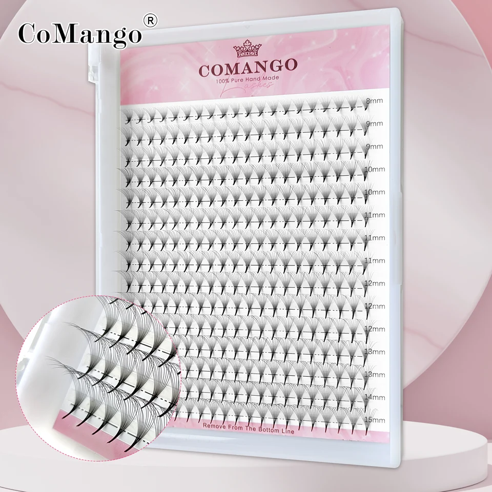 CoMango Abanicos Rusos Premoldeados de Base Puntiaguda y Suave, 3D 6D 10D 12D 14D 16D, 300 Abanicos, Pestañas de Visón Falso