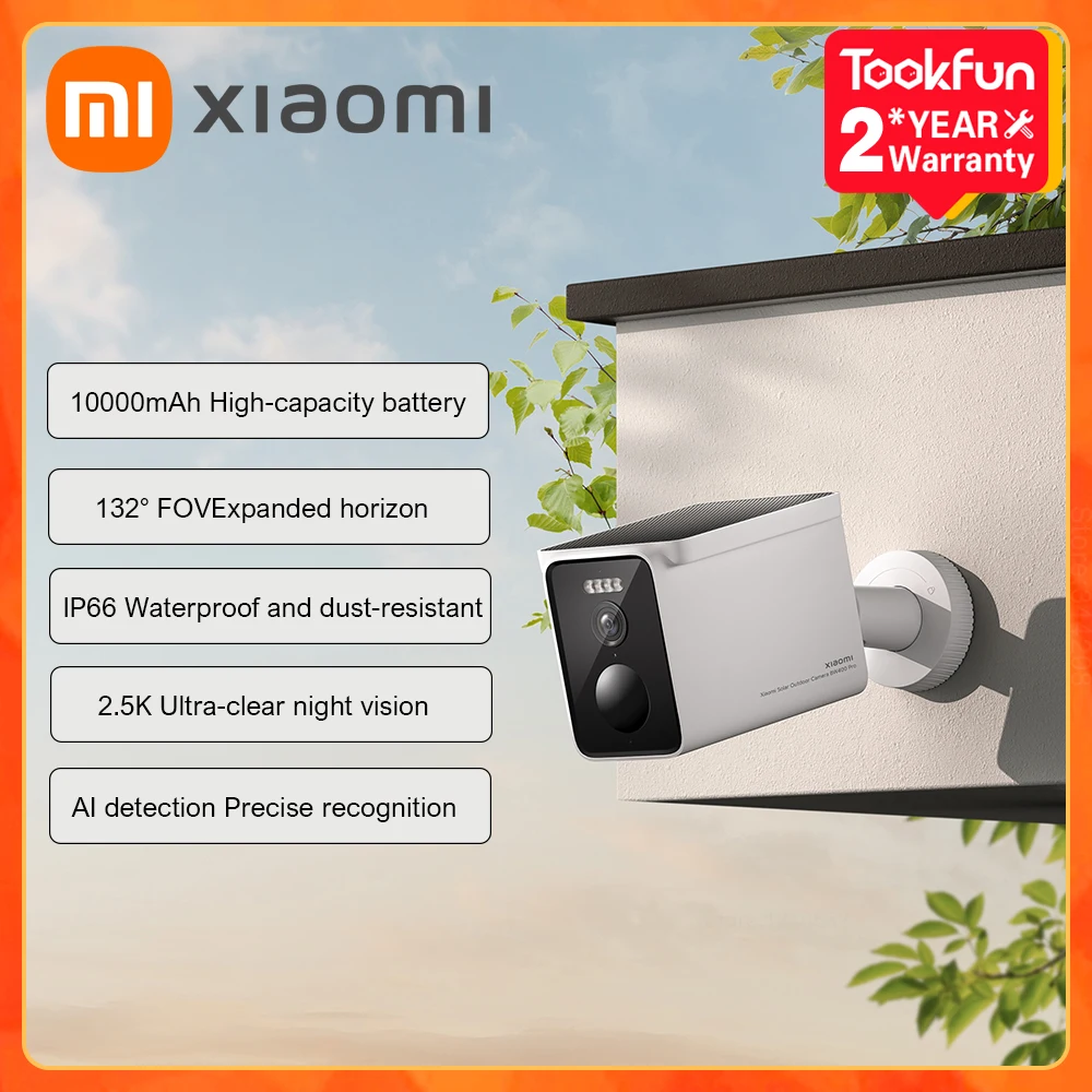 Global Version Xiaomi Solar Outdoor Camera Bw400 Pro Set Solar-Powered Battery Full-Color Night Vision IP66 Cloud storage Alexa