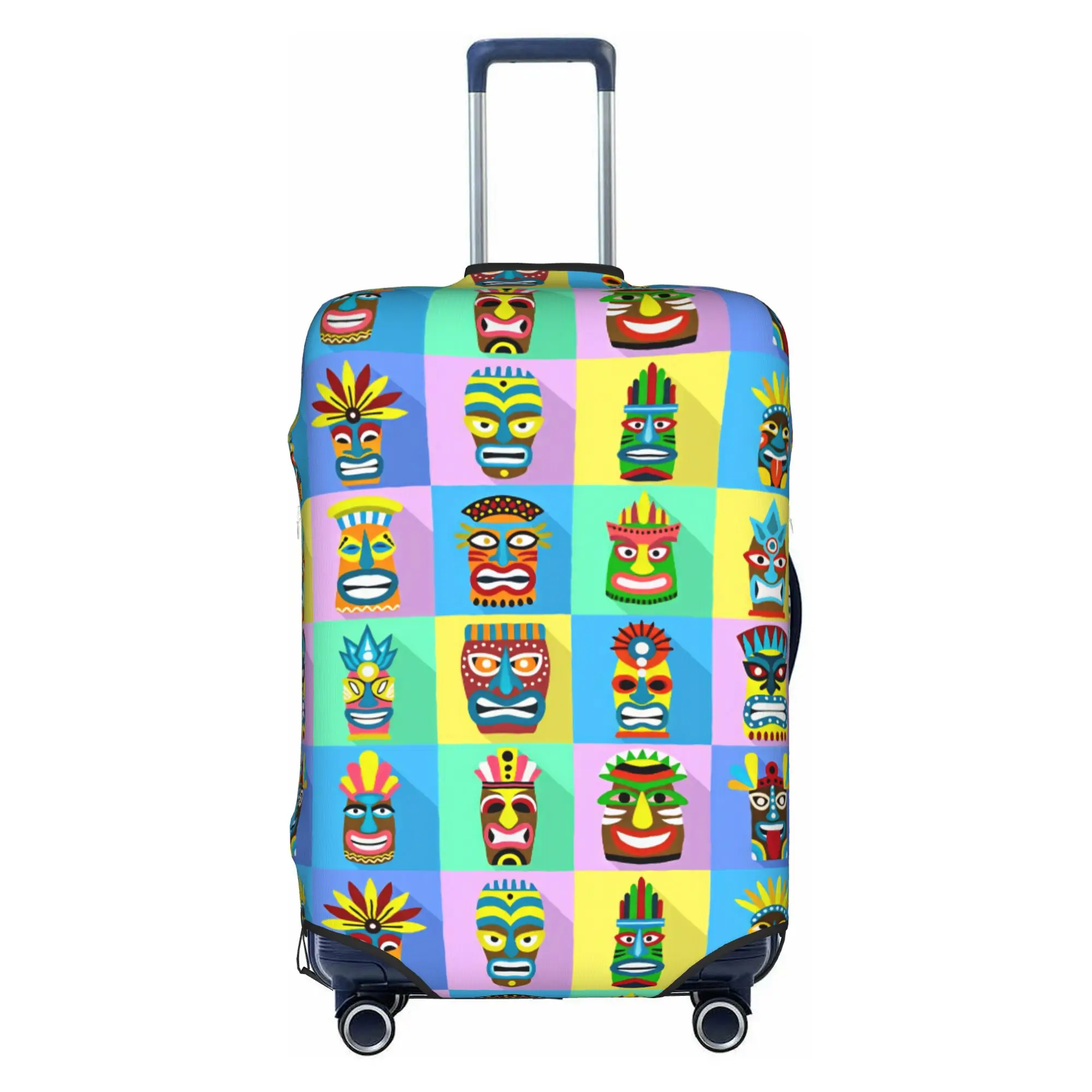 Tiki Mask Hawaiian Style  Luggage Cover Fashion Checkered Plaid Suitcase Protector Covers Suit For 18-32 inch