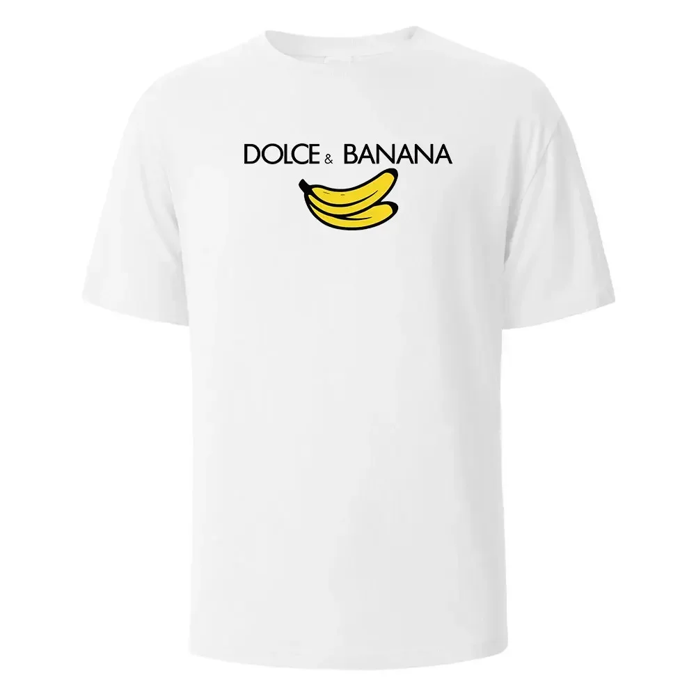 

Fun banana Print Summer T-shirt Heavy shoulder fashion trend Loose and comfortable 100 cotton round neck short sleeve T-shirt