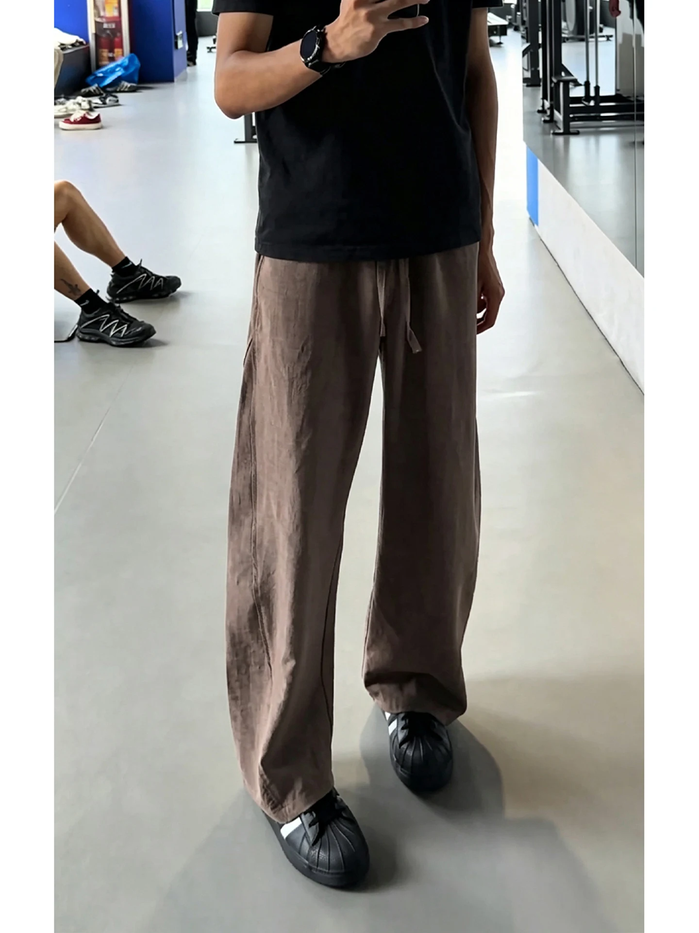 Lightweight Breathable Men's Casual Pants Loose Fit Linen Look Summer Trousers Side Cut Straight Leg Cotton Linen Wide Leg