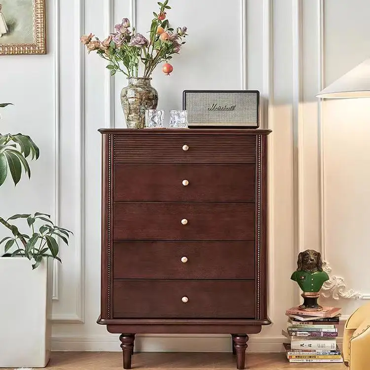 

French medieval solid wood chest of drawers, retro living room against the wall, bedroom storage, seven buckets and nine buckets