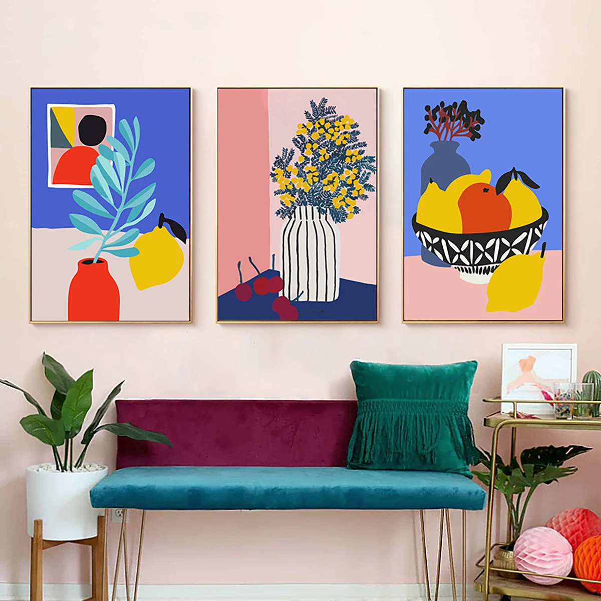 3pcs/set Canvas Print Painting Poster Colorful Cartoon Flowers Modern Nordic Living Room Bedroom Wall Picture Art Home Decor