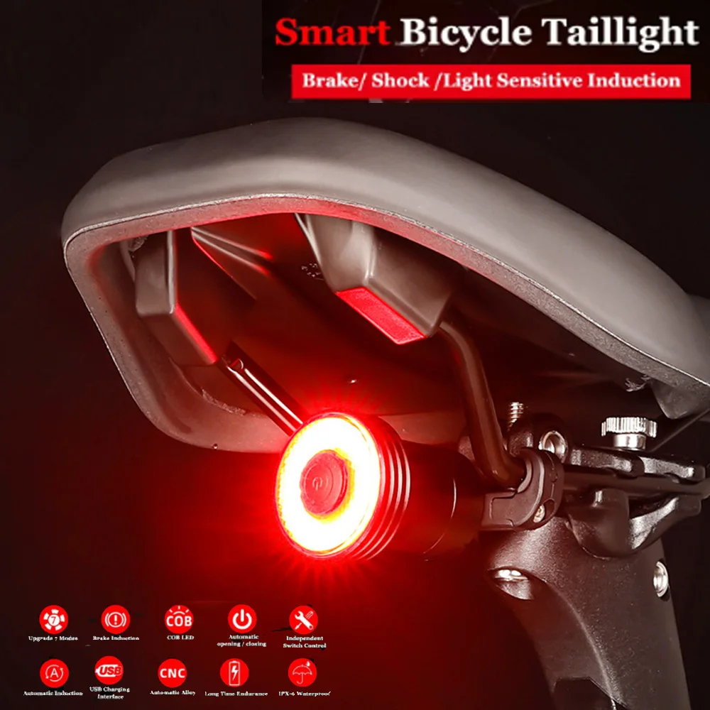 Bike Rear Light Smart Brake Sensing Light MTB Road Bike Auto Brake Sensing Light USB Rechargeable IPX6 Waterproof LED Warning