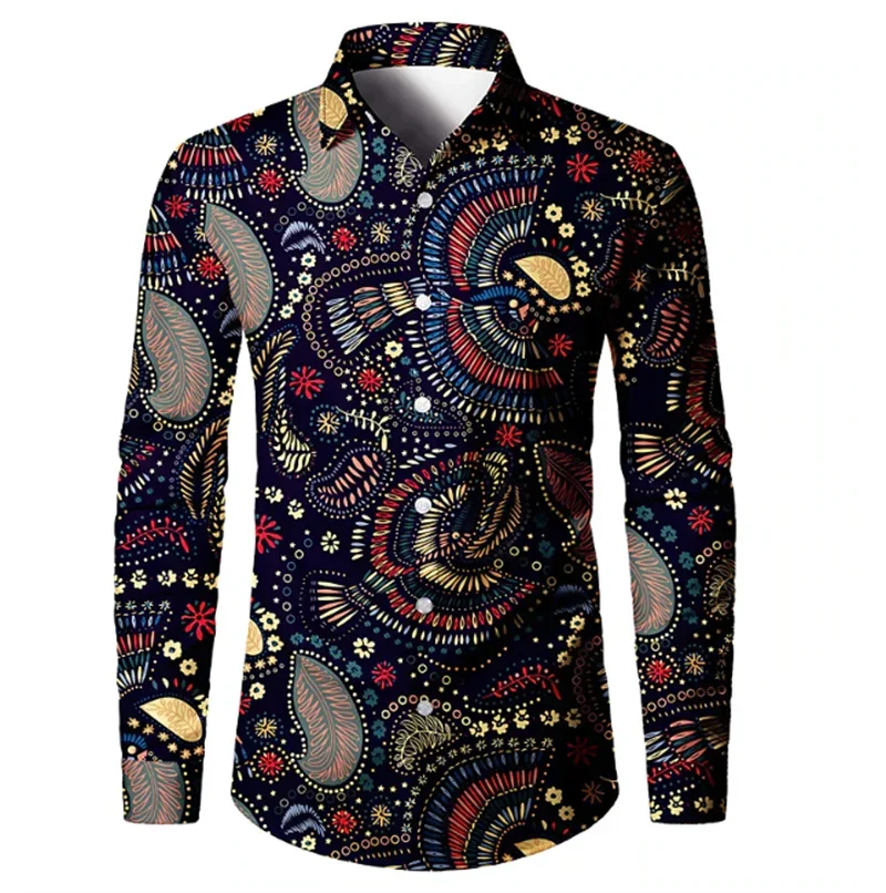 Men's Casual Shirt Rose Splashed Ink 3D Printed Shirt Outdoor Street Long Sleeved Printed Clothing Fashionable Street Clothing