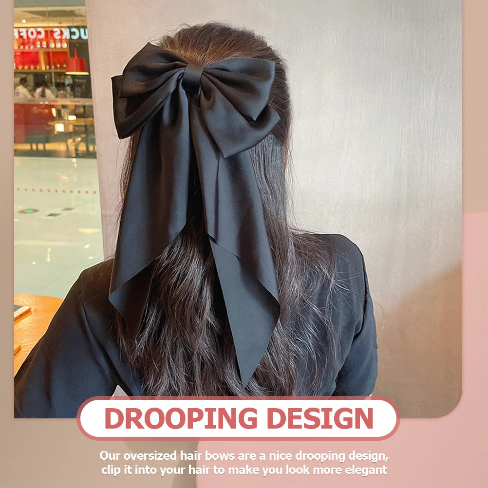 

2Pcs Satin Long Ribbon Large Bow Hair Clips Durable Lightweight Hair Bows Hairpins for Women Party Wedding Halloween Daily