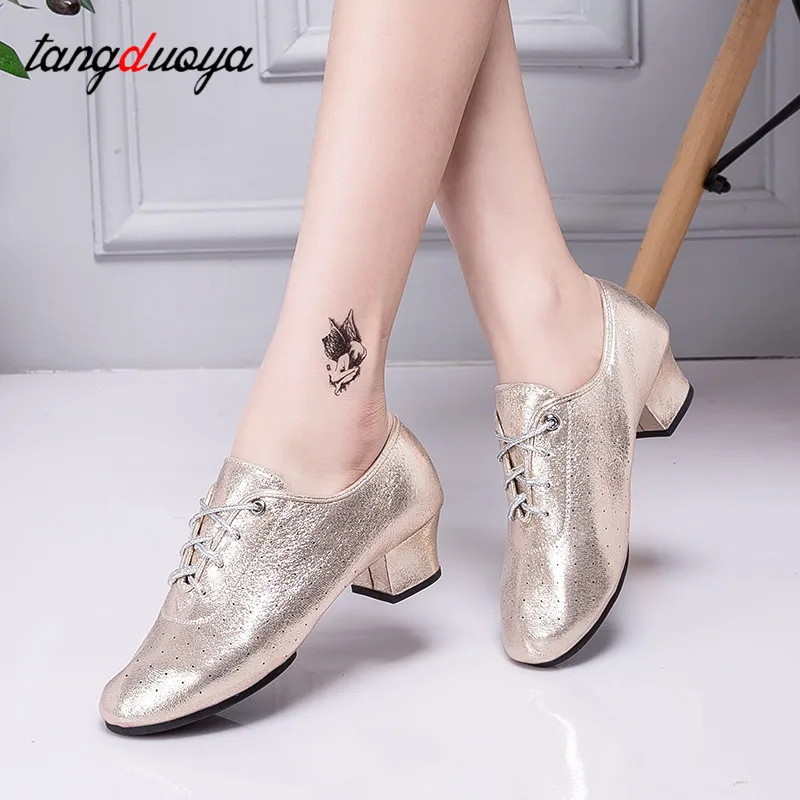 Teacher latin dance shoes women professional women leather soft bottom dance shoes middle heels standard waltz dance shoes Jazz