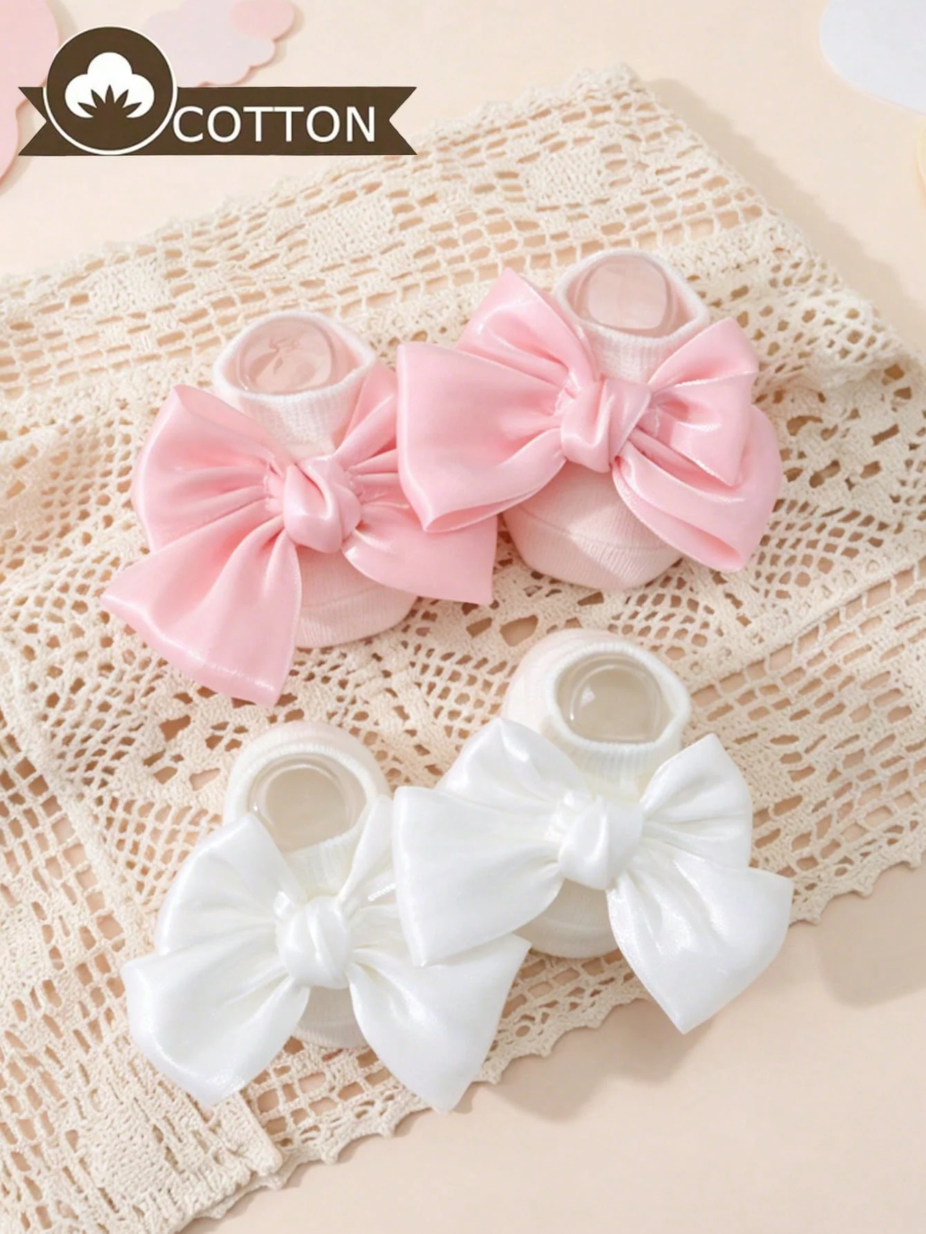 2 Pairs of Babies Short Socks With Bow Decoration,Made of Cotton Material Perfect for Baby Girls First Birthday Photos As A Gift