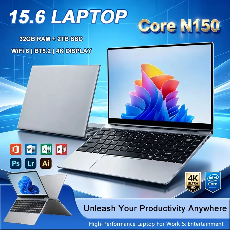 15.6 inch Gaming Laptop Computer N150 16GB RAM 1TB 2TB SSD PC Gamer Windows 11 Pro Laptops 1920*1080P Office Study Notebook PC