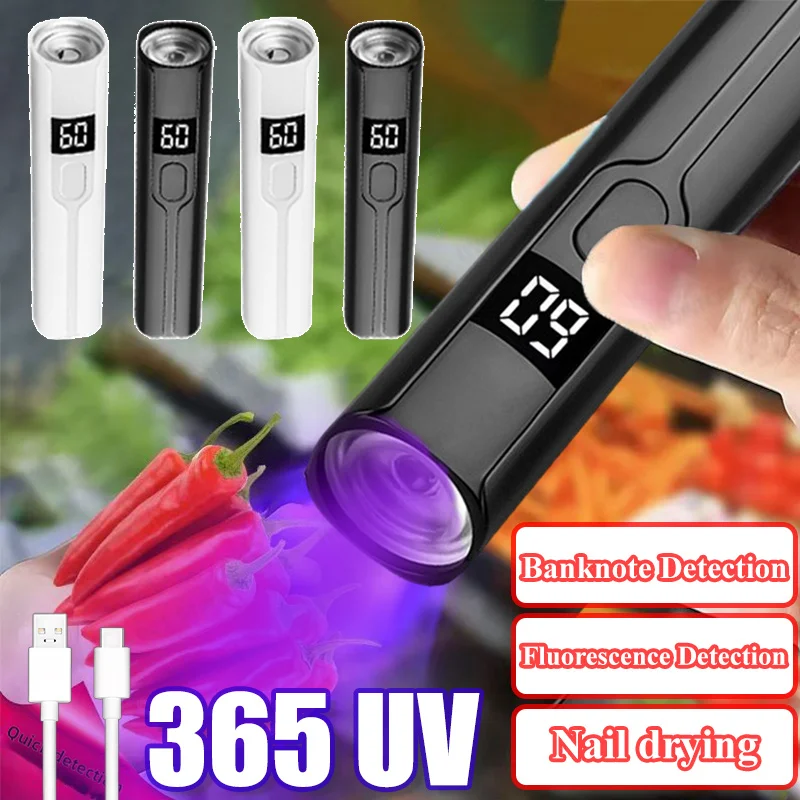 

Portable Type-C Handheld 365 UV Digital Display Fluorescent Detection Flashlight Counterfeit Banknote Identification Magic Tool