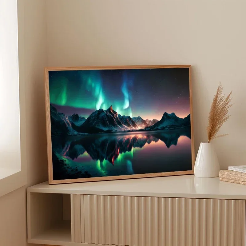 1PCS frameless Iceland Aurora Borealis Landscape Poster Prints Northern Lights Scenery Canvas Painting Wall Art Nature Home Deco