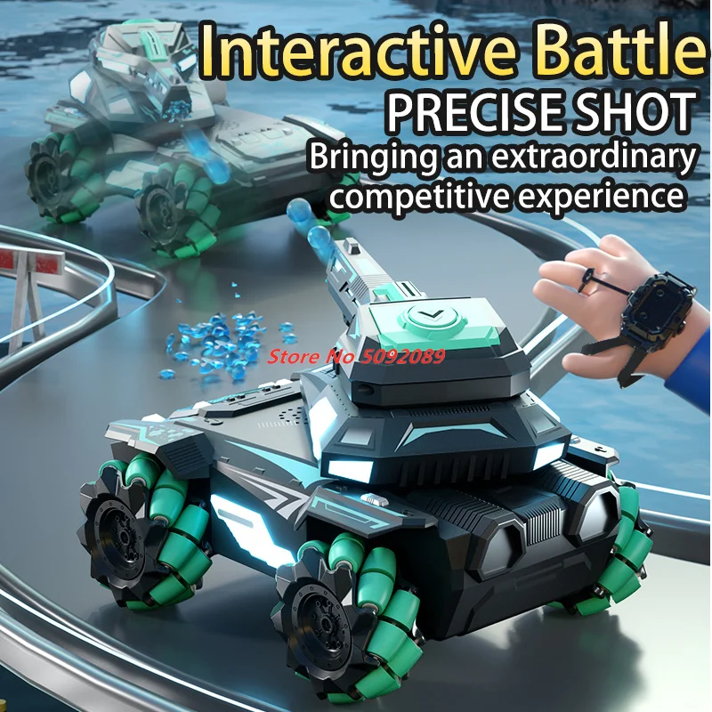 Rc Tank Car 2.4G Dual Control Mode Armored Car High Speed Water Bombs Induction Watch Remote Double Control Toy Gifts for Boy