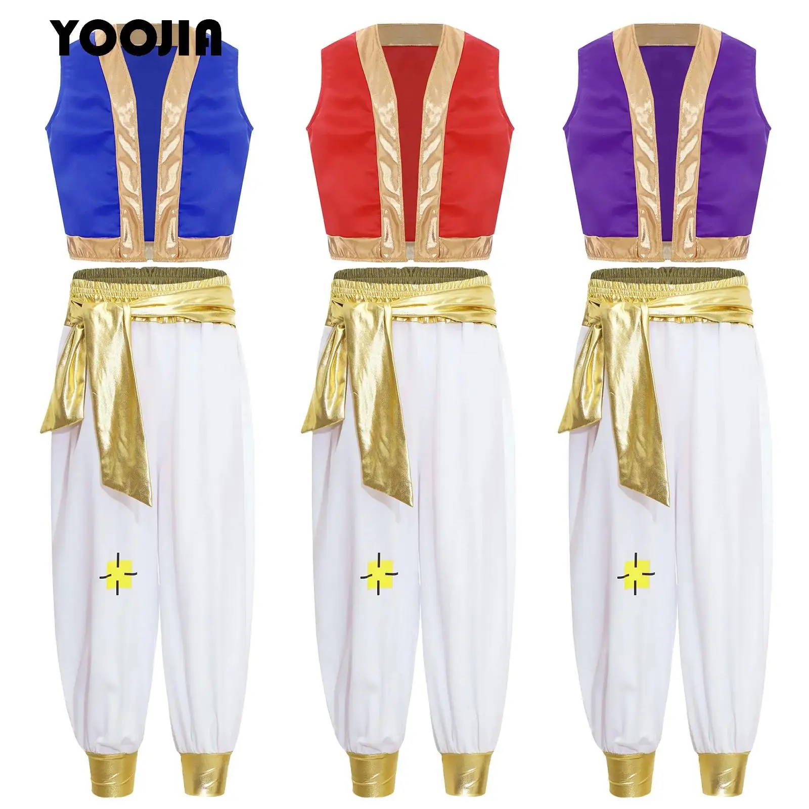 

Boys Arabian Prince Cosplay Dress Up Vest Waistcoat And Harem Pants Suit for Halloween Carnival Game Character Stage Performance
