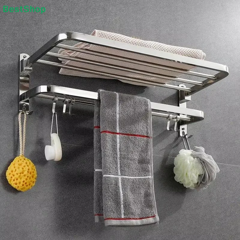 Image of 40/50/60/80 cm Edelstahl-Handtuchhalter, Badezimmerregal, hängender Toilettenzubehör-Organizer