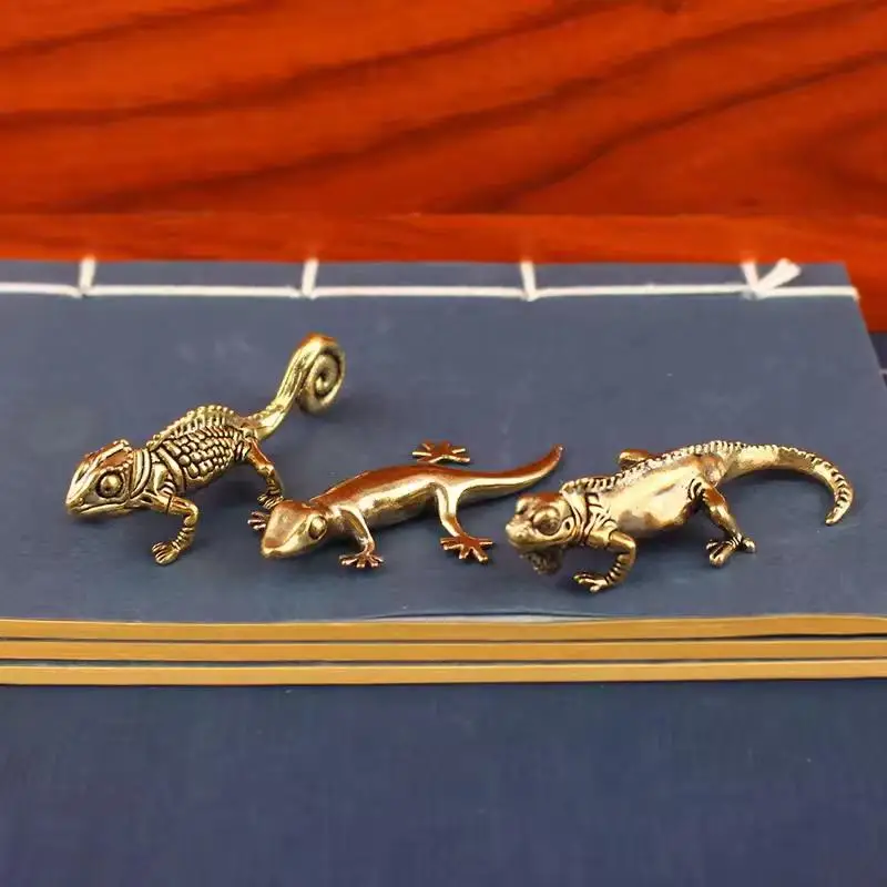 Gecko Figure Home Decor Small Ornaments Antique Brass Animal Figurines Tea Pet Desk Decorations Accessories Supplies