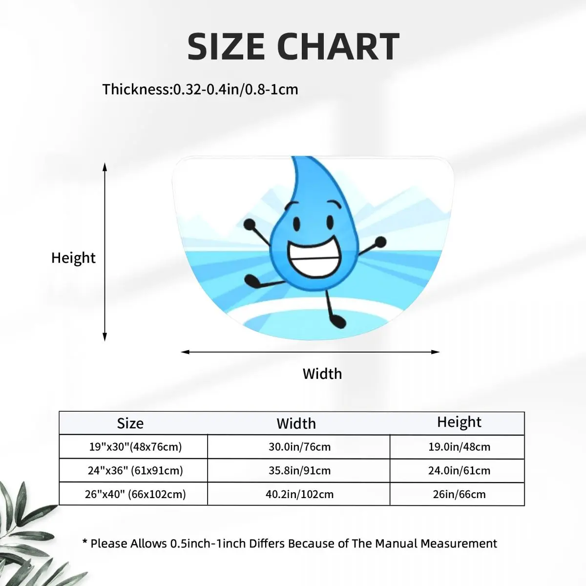 Battle For Dream Island BFDI Teardrop Half Round Doormat Non Slip Bathroom Mat Absorbent Floor Carpet for Laundry Room Bathroom