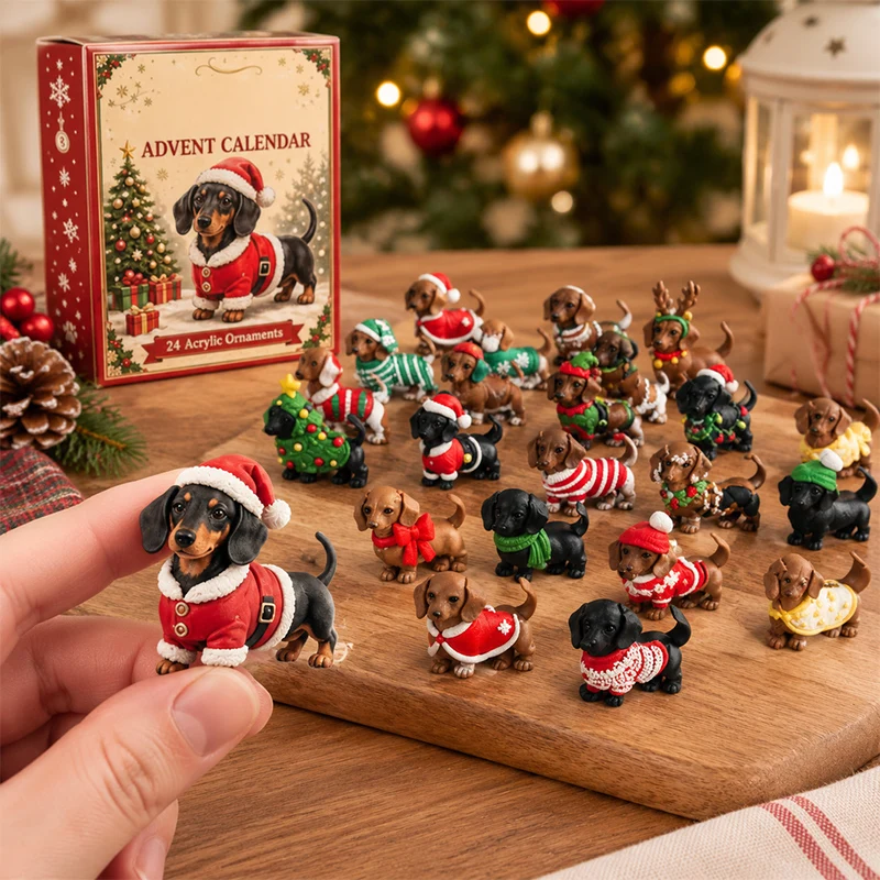 Cute 3D Dachshund Dog Christmas Countdown Calendar Funny Blind Box Advent Calendar 24 Days Surprise Xmas Ornaments Fun Gift - view 2