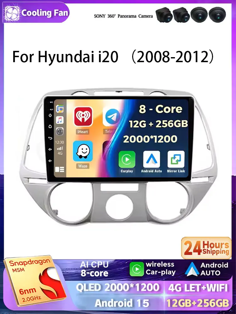 Android 15 Carplay Voor Hyundai i20 2008 2009 2010 2011 2012 Autoradio Stereo Multimedia Video Player WIFI Touchscreen - afbeelding 2