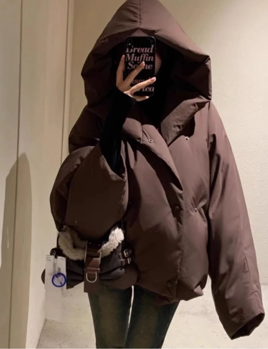 Winter Design-style Hooded Warm Poncho with Batwing Sleeves and Down Jacket