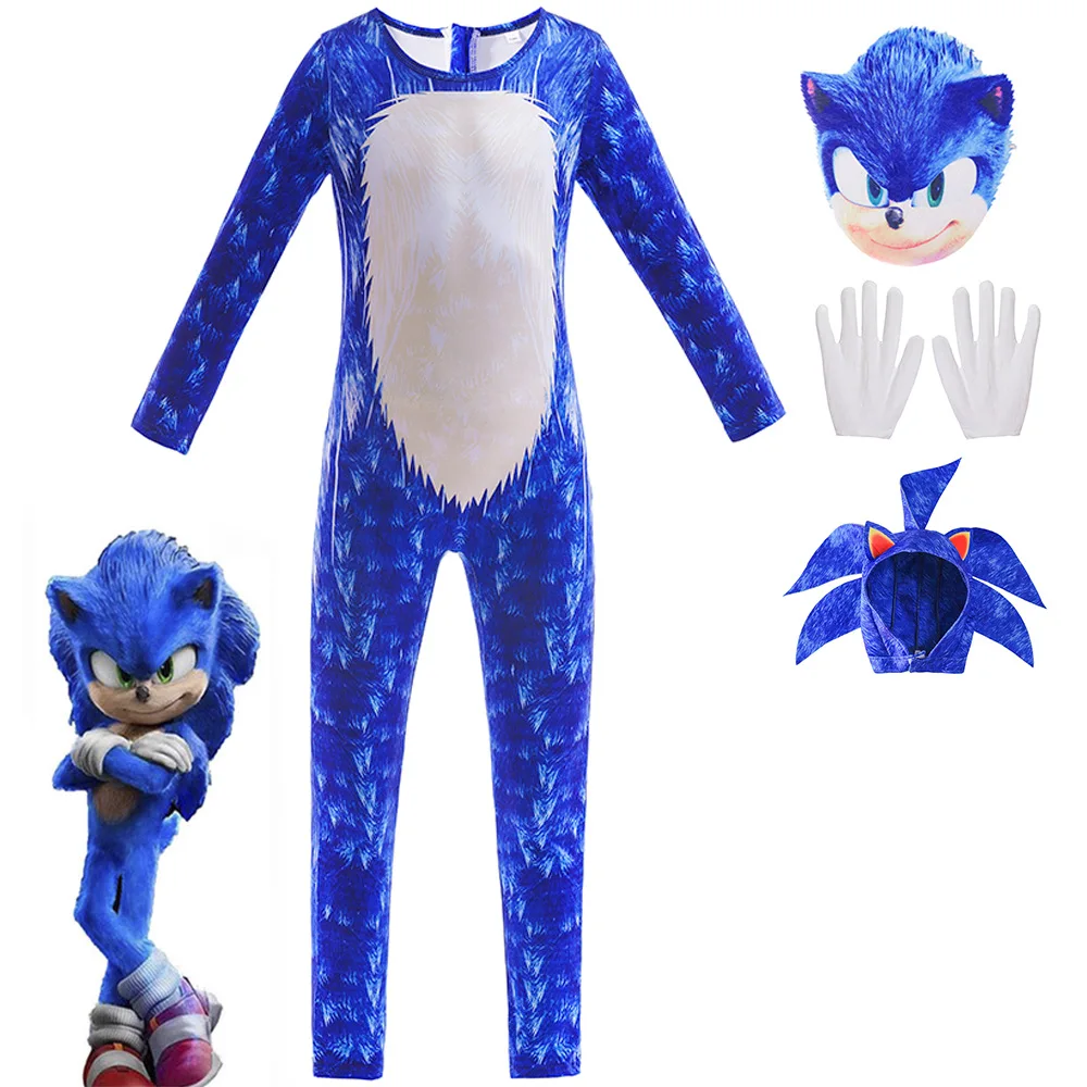 Sonic Anime Role-Playing Trajes para Crianças, Sonic Jumpsuit, Halloween Vestuário