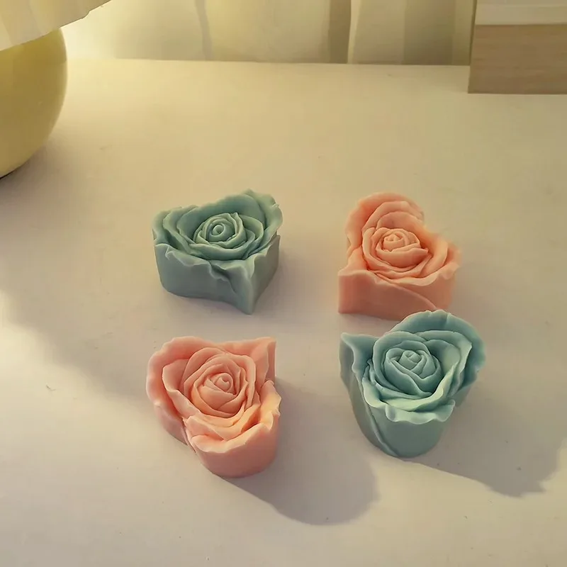 Molde de silicona con forma de flor de corazón 3D para manualidades, moldes de fundición de resina para manualidades, jabón de flores de amor Diy, herramientas para hornear pasteles de Chocolate hechas a mano