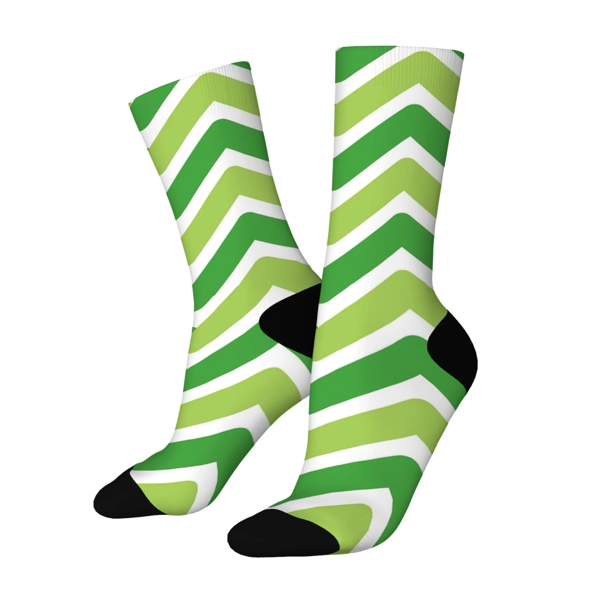 小説グリーンシェブロンストライプソックス幾何学模様クルーソックスレトロスタイルアスレチックソックスファッション快適なユニセックスソックス