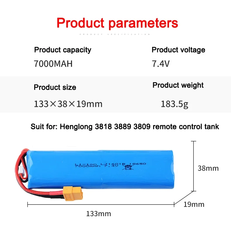 (Wtyczka XT60/Tamiya) 7.4V 7000mAh 20C akumulator z ładowarką-ion dla 3818 Henglong 3819 3838 3839 3869 3889 3938 zbiornik RC 1/16