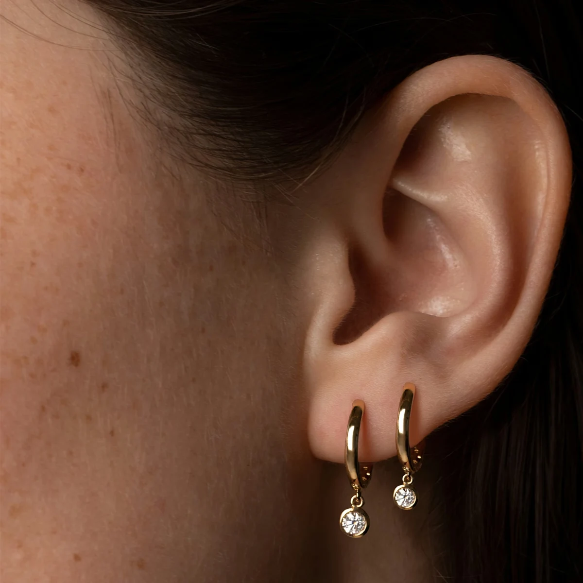 Lab Grown Diamond Hoop Earrings Huggie Drop Earrings, 9K 14K 18K Solid Gold, Bezel Set Diamond Earrings Luxury Fine Jewelry - view 3