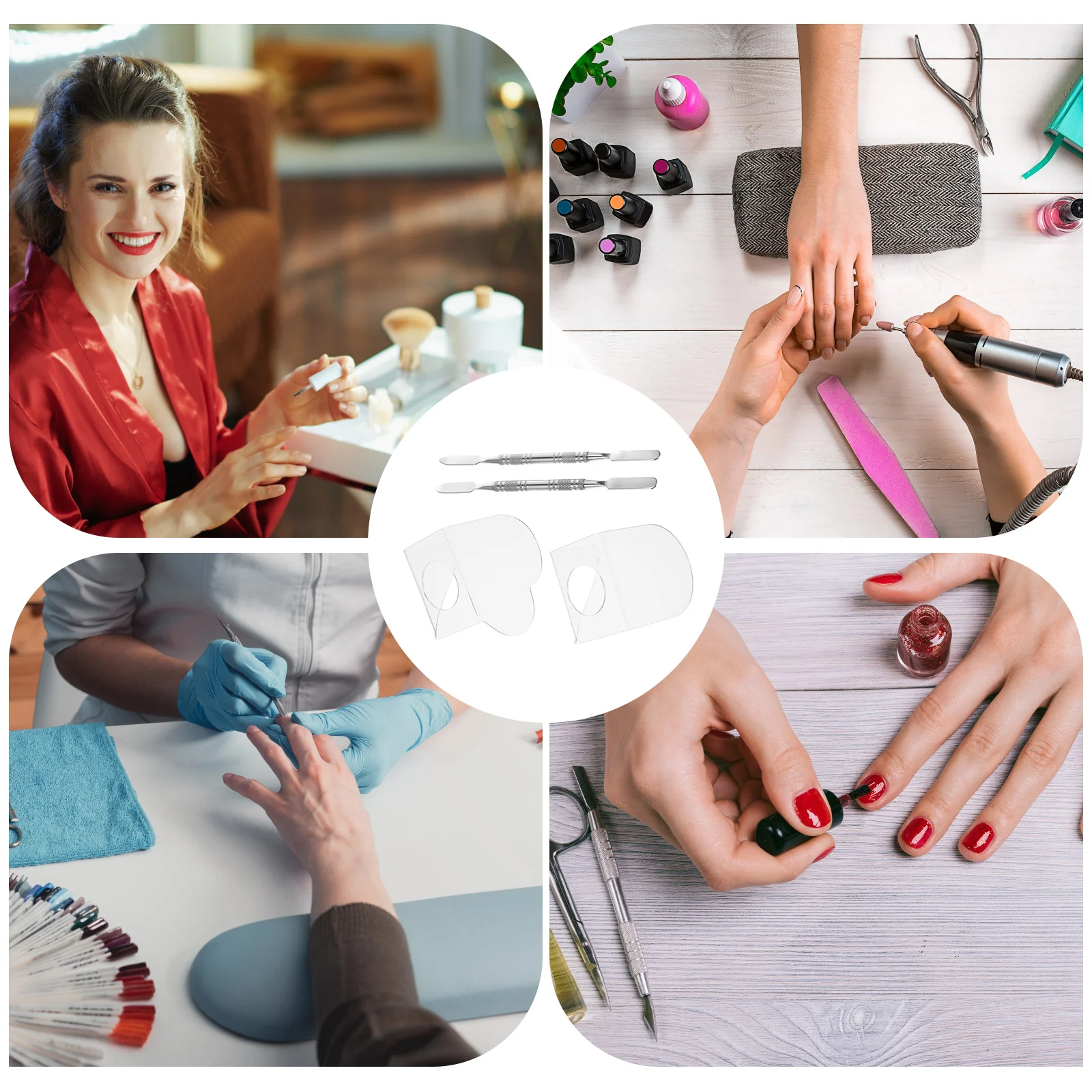 

2Sets Acrylic Makeup Color Mixing Palette Liquid Foundation Tray with Curved Finger Hole Ring Manicure Pallet Beauty Supply