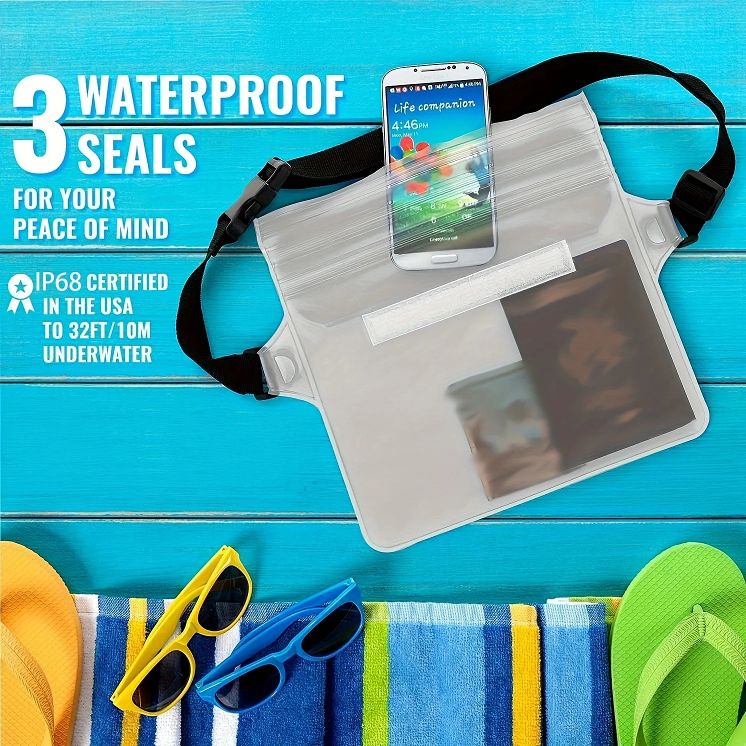 Borsa per telefono da nuoto impermeabile da 2 pezzi borsa per immersione in PVC per nuoto in spiaggia Snorkeling con borsa asciutta con cinturino in