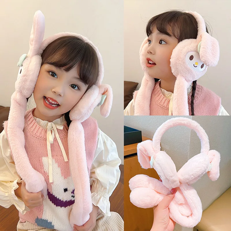 Kawaii Kuromi أفخم غطاء للأذنين سانريو سينامورول آذان تتحرك أنيمي ميلودي الشتاء رشاقته الدافئة لينة لطيف فتاة طالب هدية عيد ميلاد