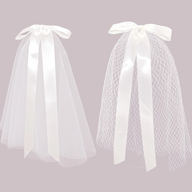 Nuovo velo da sposa con fermaglio per capelli fiocco carino velo da sposa in Tulle avorio bianco per gioielli da sposa accessori da sposa per il matrimonio